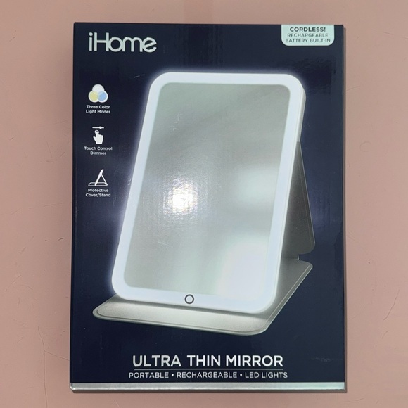 iHome Ultra Thin Cordless LED Mirror - White - Picture 1 of 2